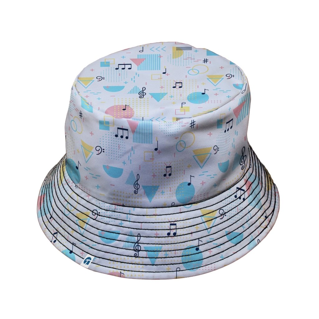 Alphabet Music Memphis Style White Bucket Hat - M - Grey Stitching - -