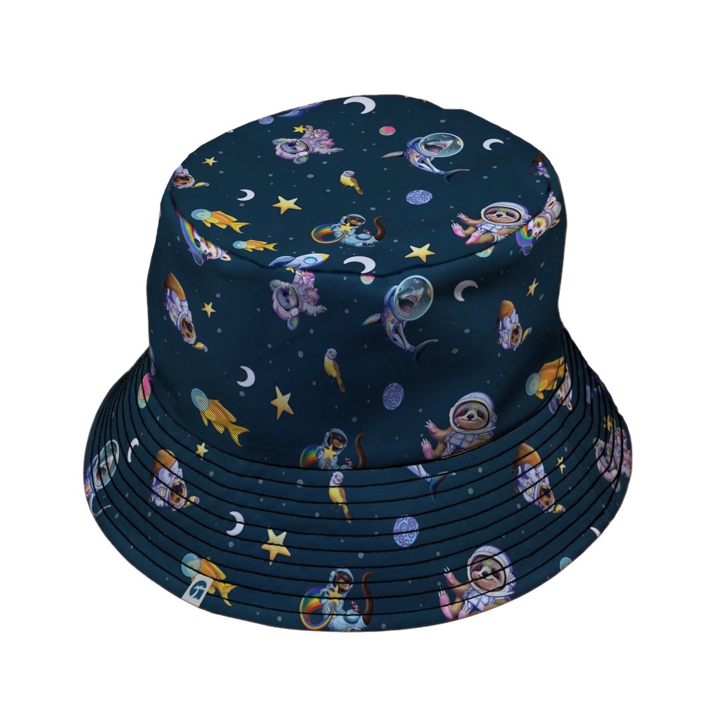 Animal Astronauts in Space Bucket Hat - M - Black Stitching - -
