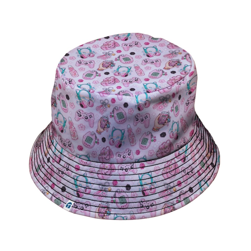 Anime Gamer Items Pink Bucket Hat - M - Grey Stitching - -