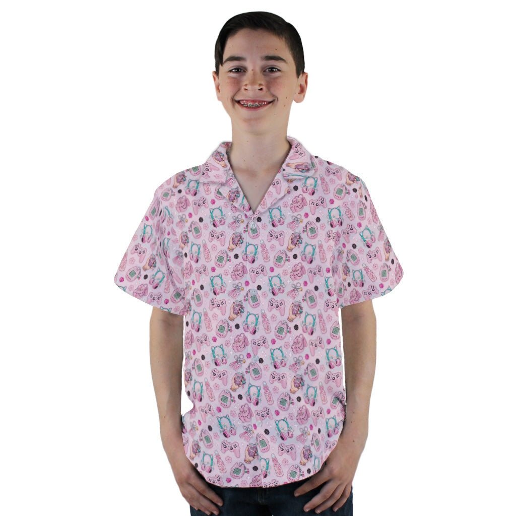 Anime Gamer Items Pink Youth Hawaiian Shirt - YL - -