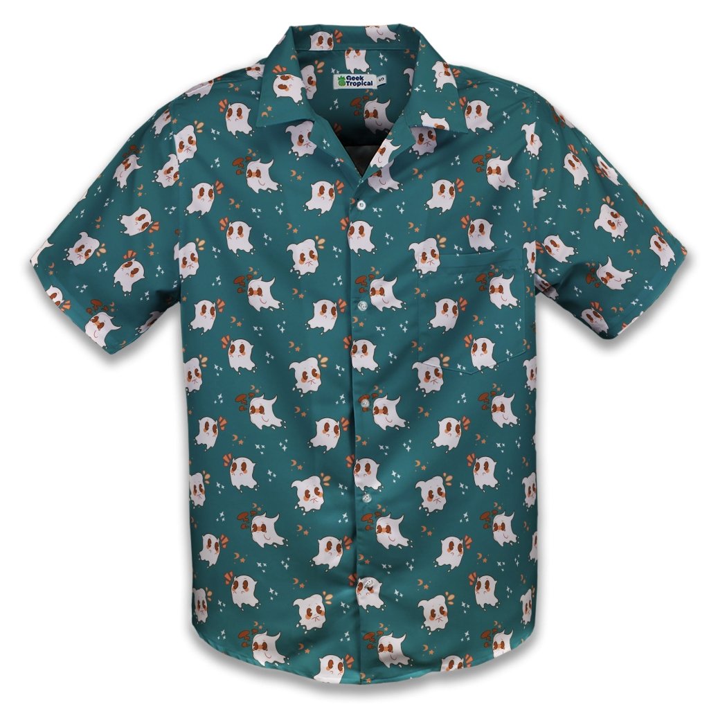 Anxious Ghost Green Button Up Shirt - S - Hawaiian Shirt - No Pocket -