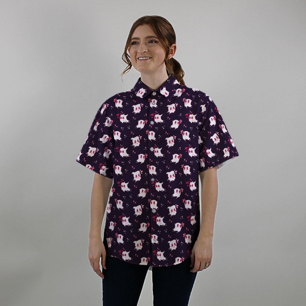 Anxious Ghost Red Button Up Shirt - S - Hawaiian Shirt - No Pocket -