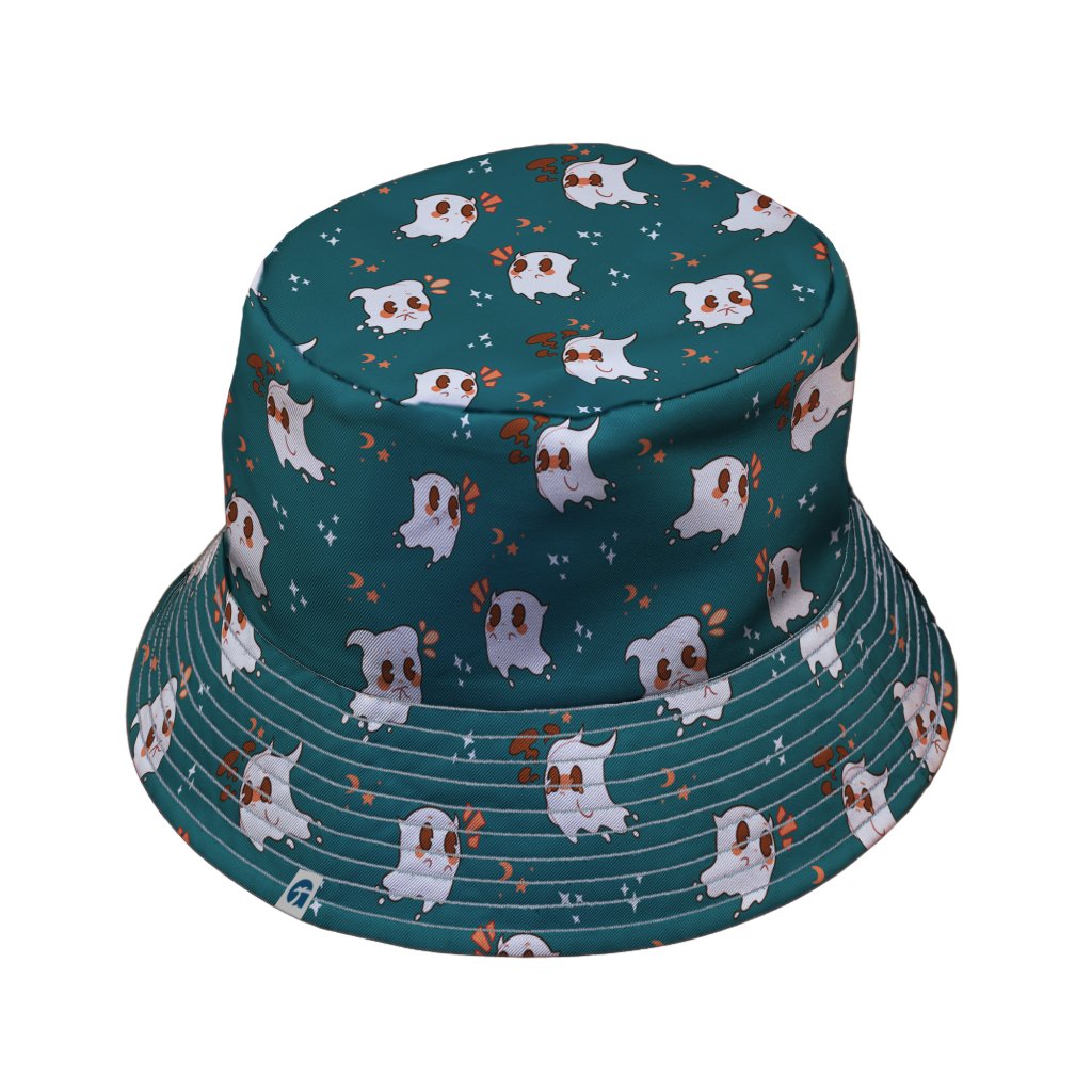 Anxious Ghosts Green Bucket Hat - M - Grey Stitching - -