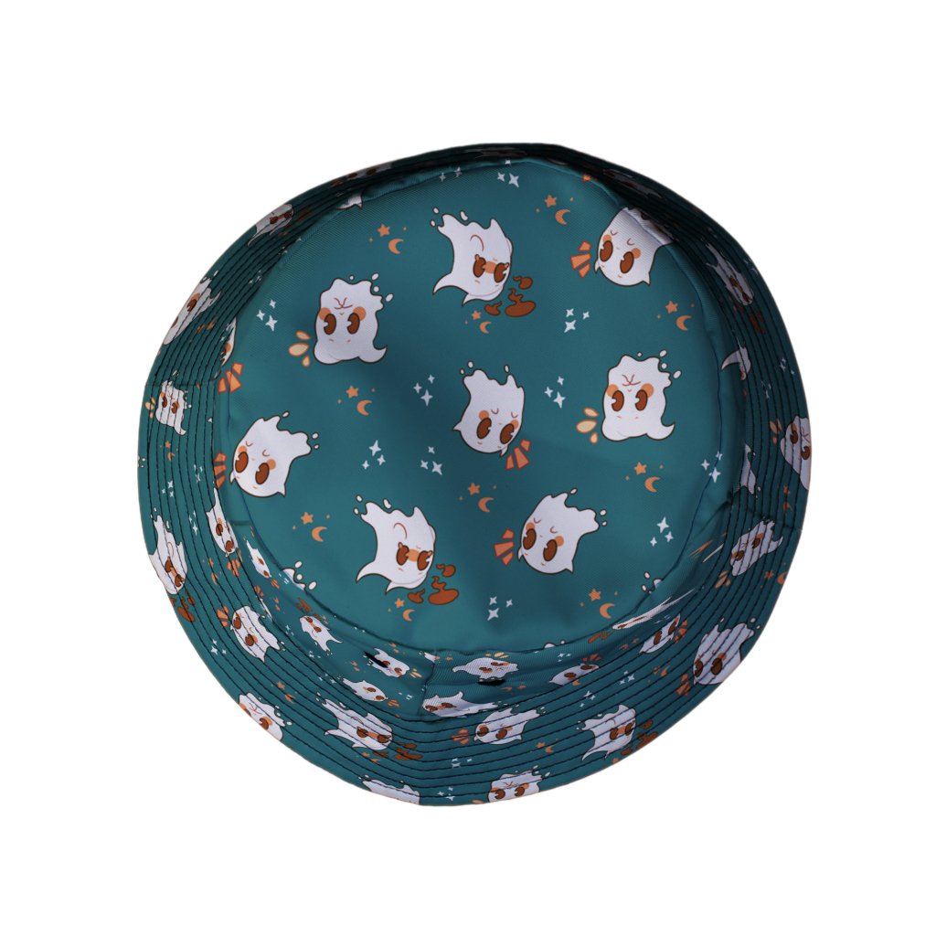 Anxious Ghosts Green Bucket Hat - M - Grey Stitching - -