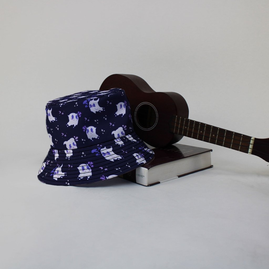 Anxious Ghosts Purple Bucket Hat - M - Grey Stitching - -