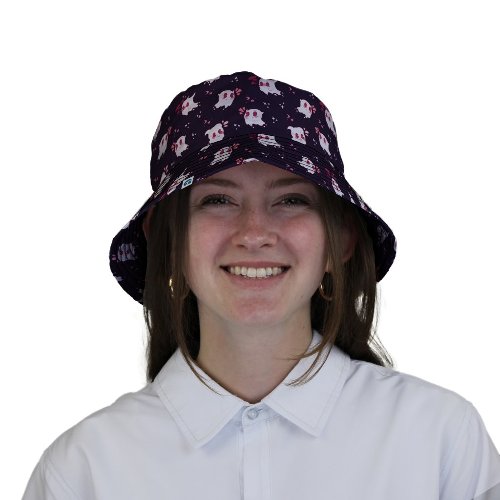 Anxious Ghosts Red Bucket Hat - M - Grey Stitching - -
