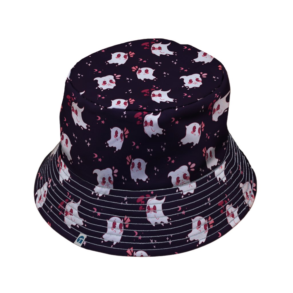 Anxious Ghosts Red Bucket Hat - M - Grey Stitching - -