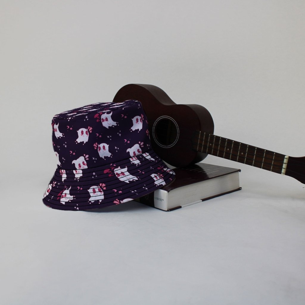 Anxious Ghosts Red Bucket Hat - M - Grey Stitching - -