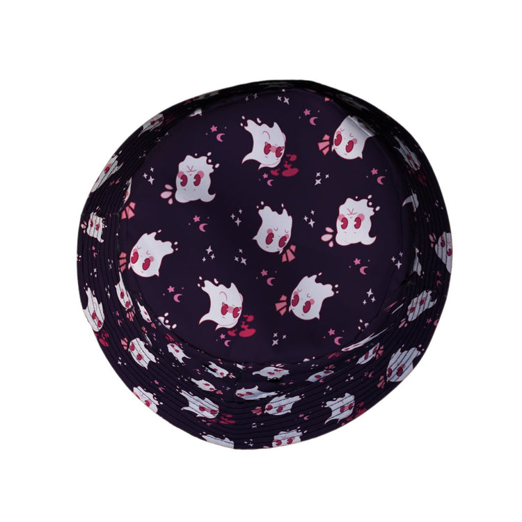 Anxious Ghosts Red Bucket Hat - M - Grey Stitching - -