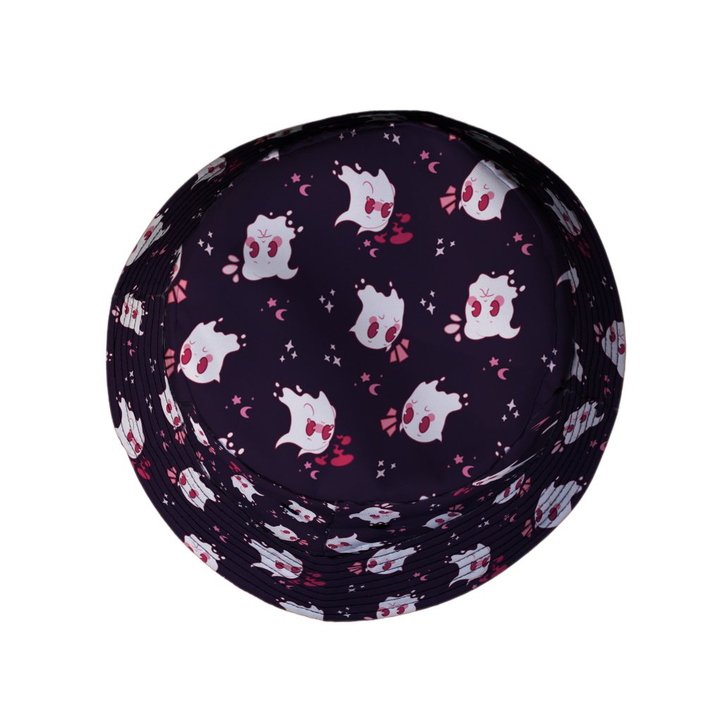 Anxious Ghosts Red Bucket Hat - M - Grey Stitching - -