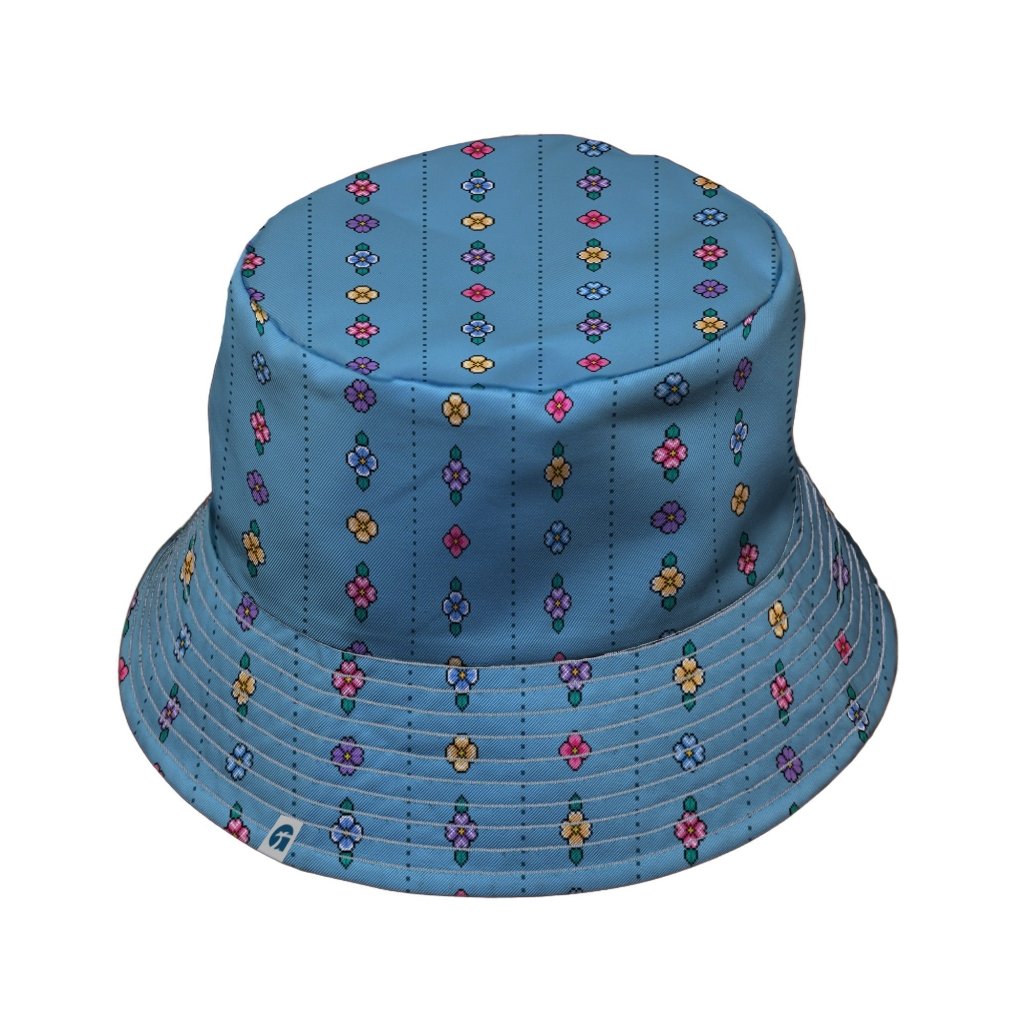 Arcade Pixel Flowers Bucket Hat - M - Grey Stitching - -