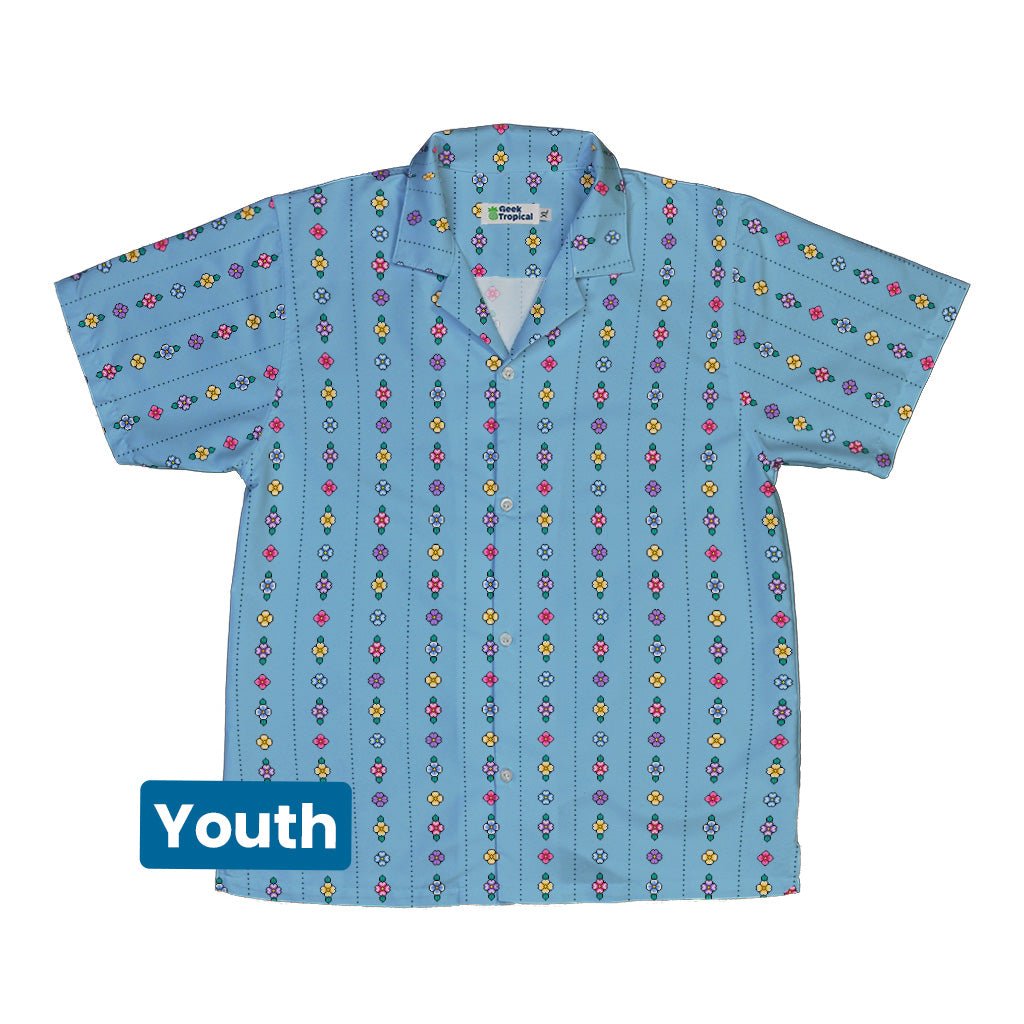 Arcade Pixel Flowers Youth Hawaiian Shirt - YXS - -