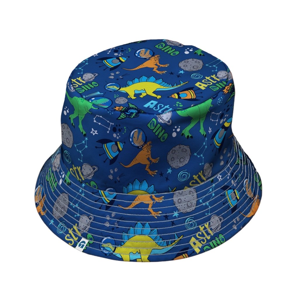 Astro Dino Dinosaur Outer Space Blue Bucket Hat - M - Black Stitching - -