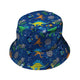 Astro Dino Dinosaur Outer Space Blue Bucket Hat - M - Grey Stitching - -