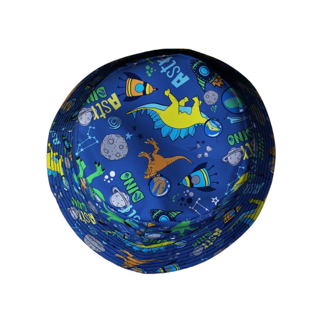 Astro Dino Dinosaur Outer Space Blue Bucket Hat - M - Black Stitching - -