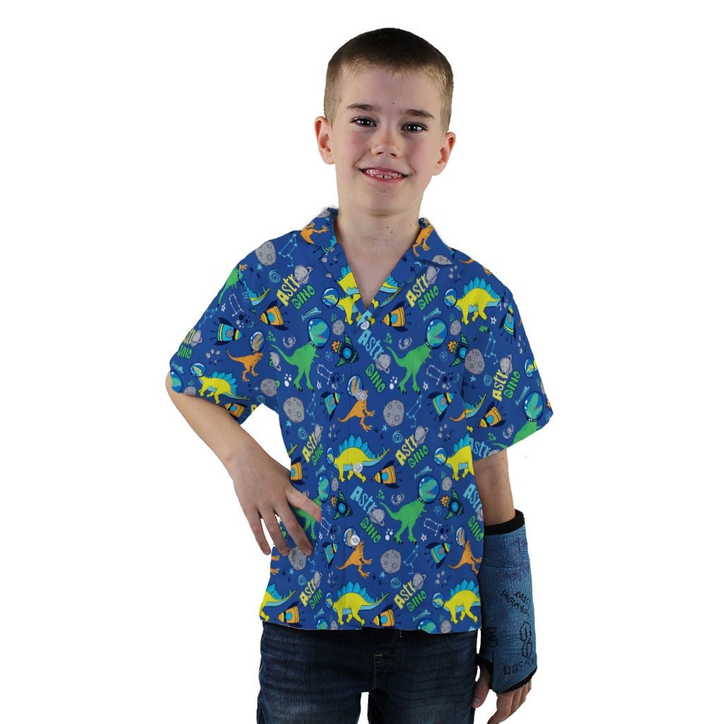 Astro Dino Dinosaur Outer Space Blue Youth Hawaiian Shirt - YXS - -
