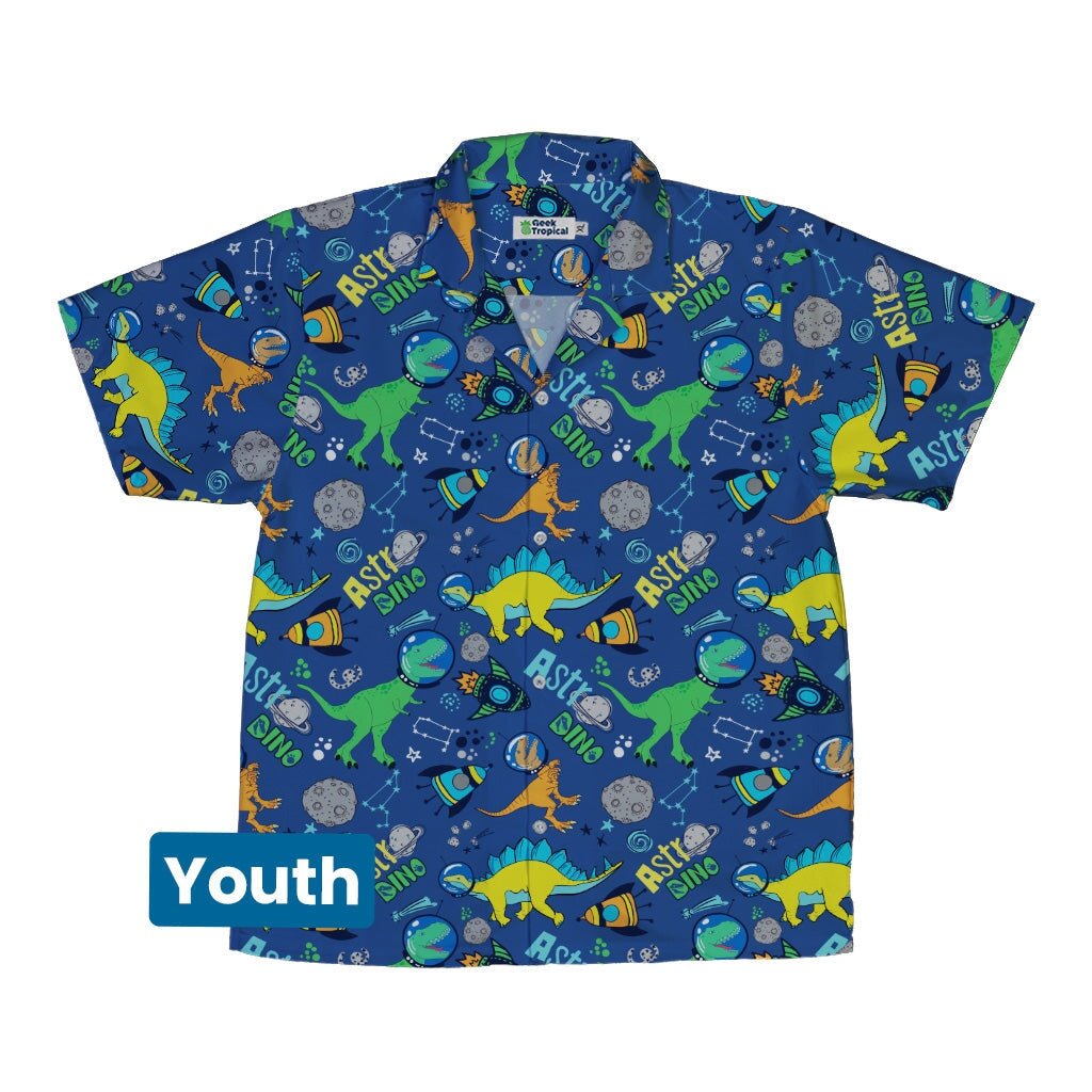 Astro Dino Dinosaur Outer Space Blue Youth Hawaiian Shirt - YXS - -