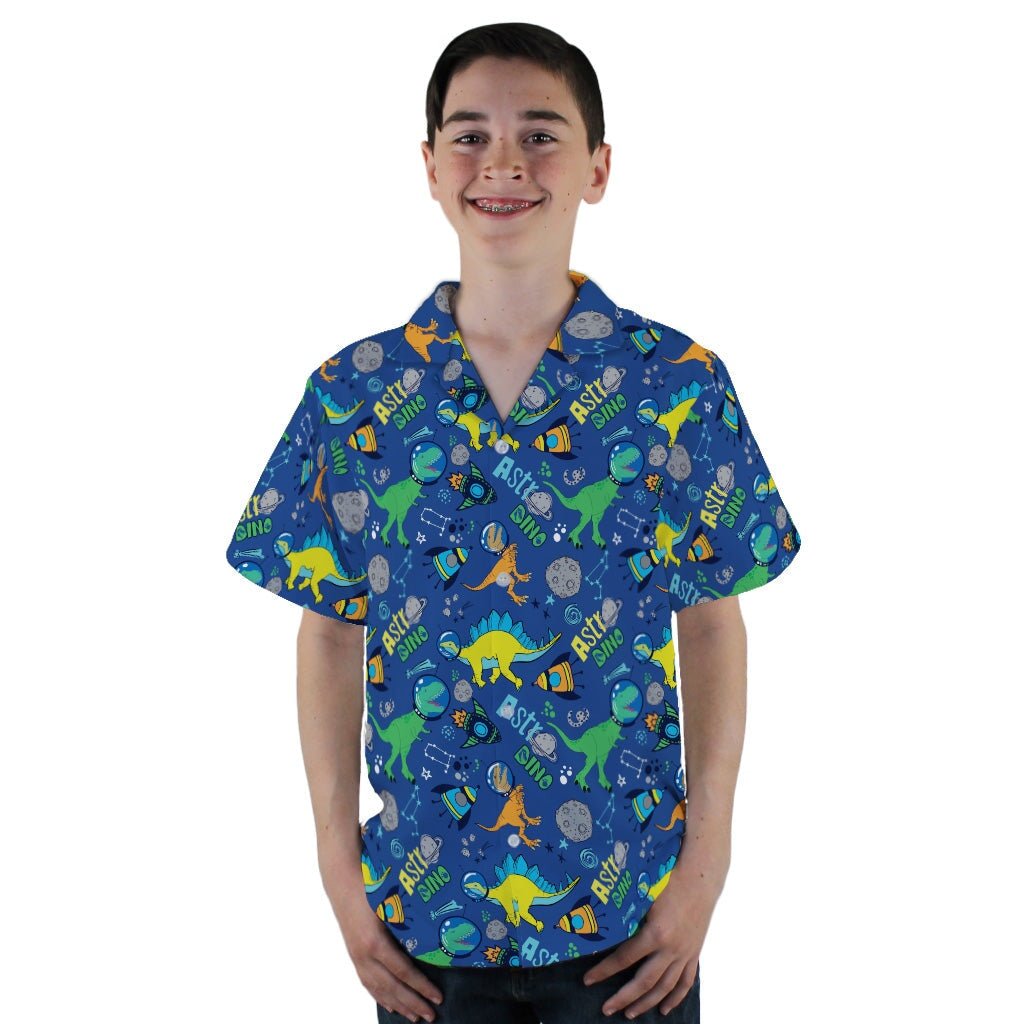 Astro Dino Dinosaur Outer Space Blue Youth Hawaiian Shirt - YL - -