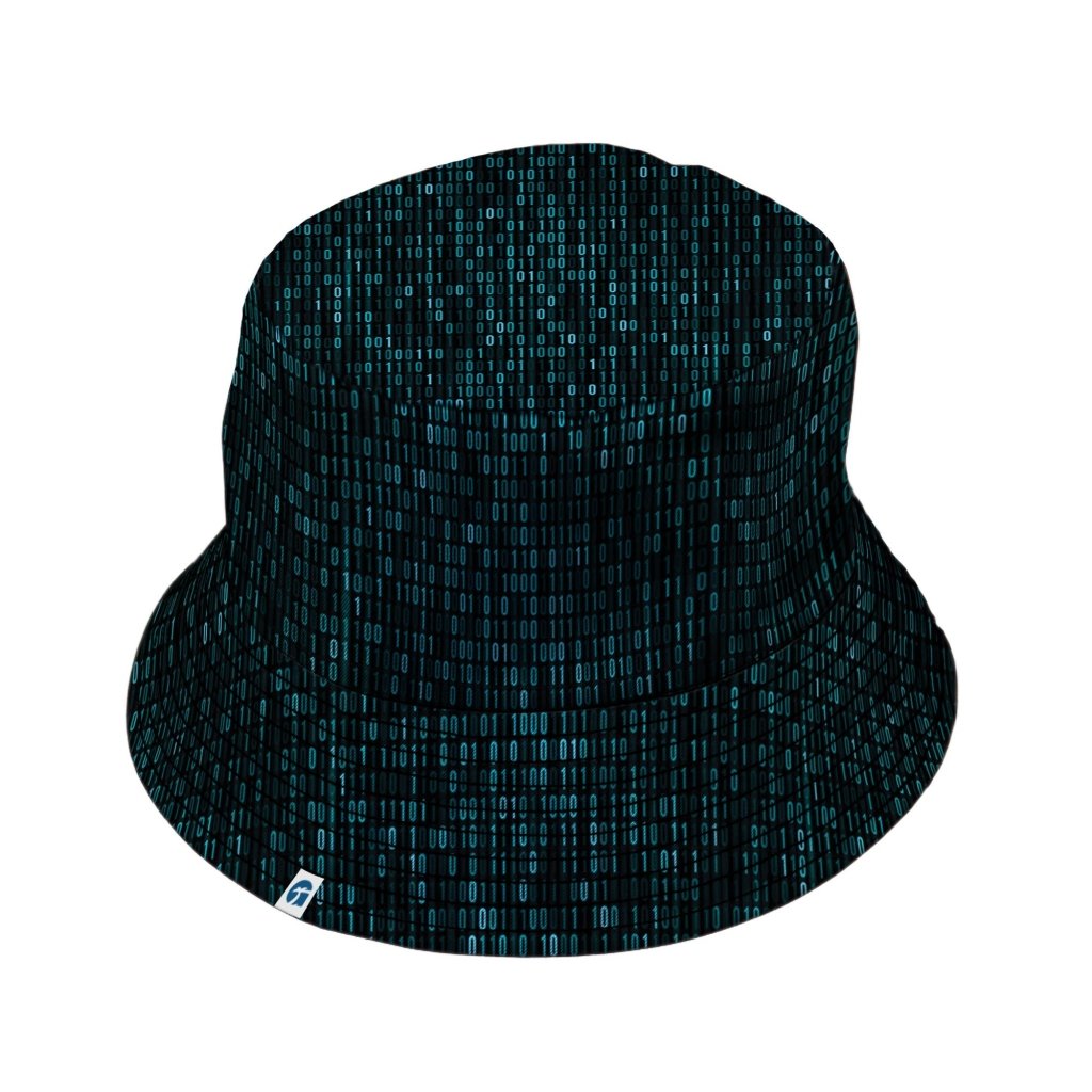 Binary Computer 1s and 0s Teal Black Bucket Hat | Geek Tropical