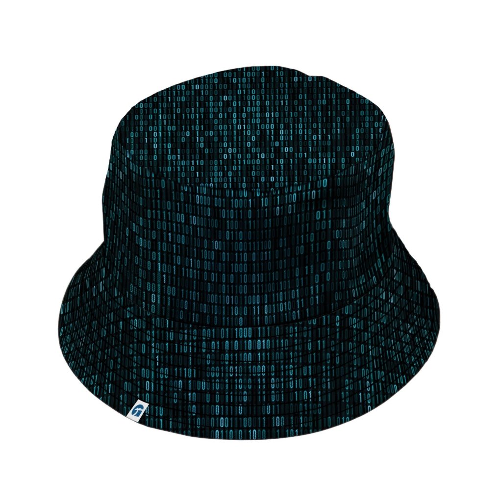 Binary Computer 1s and 0s Teal Black Bucket Hat - M - Grey Stitching - -
