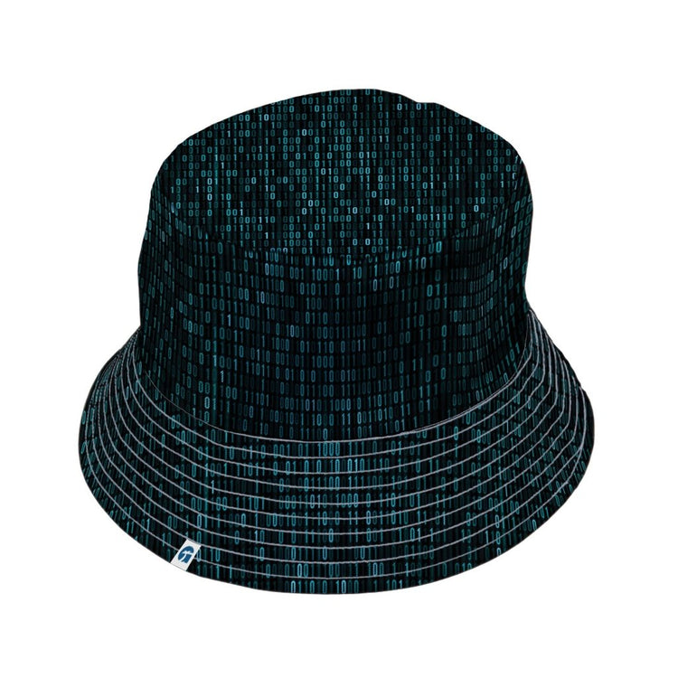 Binary Computer 1s and 0s Teal Black Bucket Hat - M - Black Stitching - -