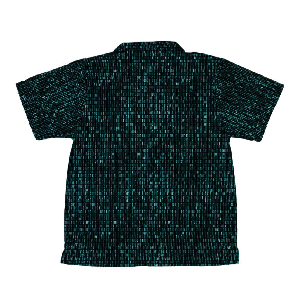 Binary Computers and 0s Teal Black Youth Hawaiian Shirt - YXS - -