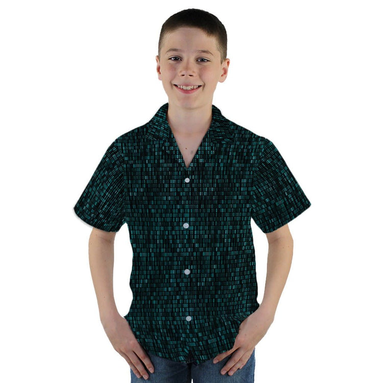 Binary Computers and 0s Teal Black Youth Hawaiian Shirt - YM - -