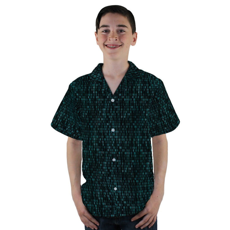Binary Computers and 0s Teal Black Youth Hawaiian Shirt - YL - -