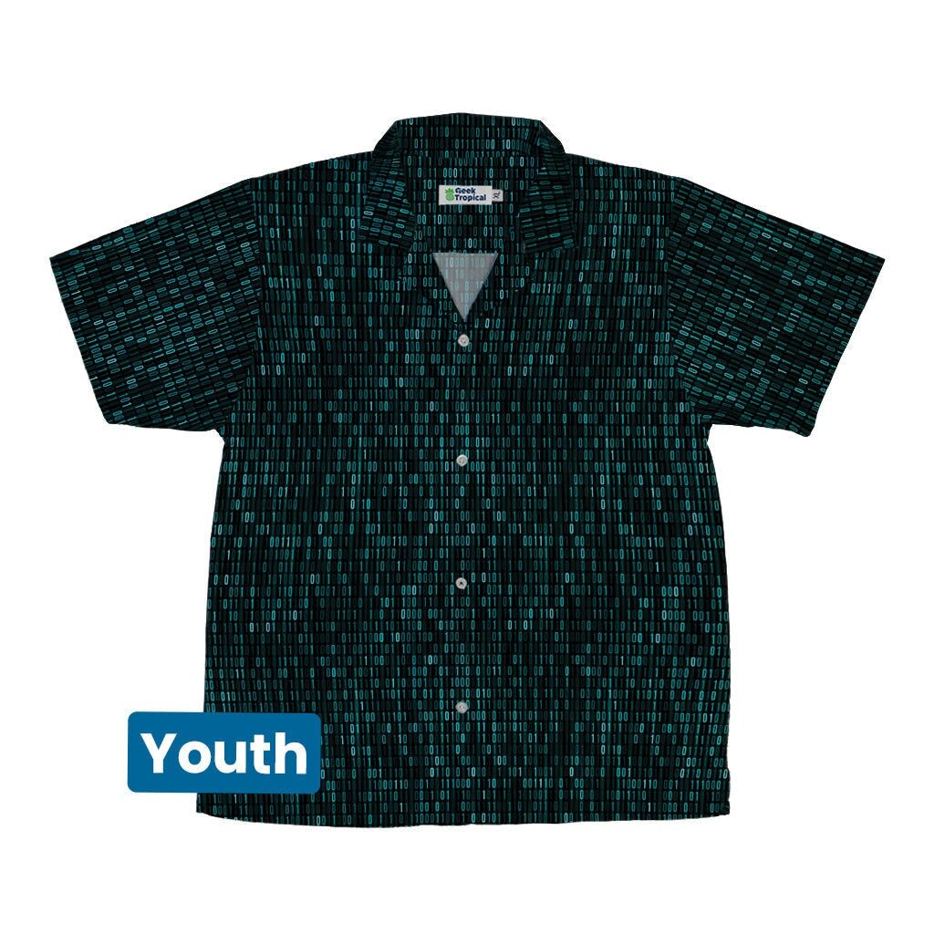 Binary Computers and 0s Teal Black Youth Hawaiian Shirt - YXS - -