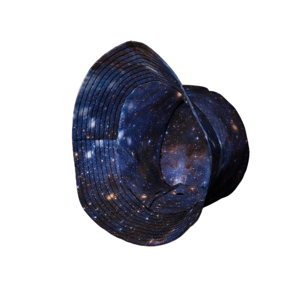 Blue Brown Galaxy Space Bucket Hat - M - Black Stitching - -