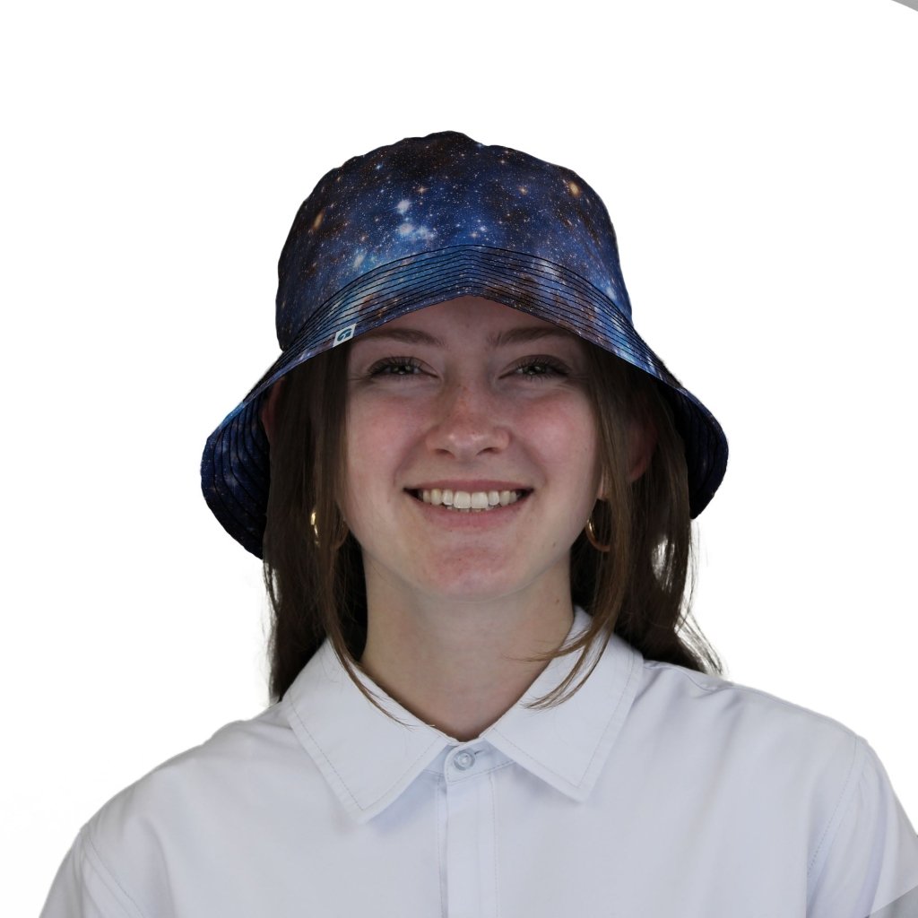 Blue Brown Galaxy Space Bucket Hat - M - Black Stitching - -