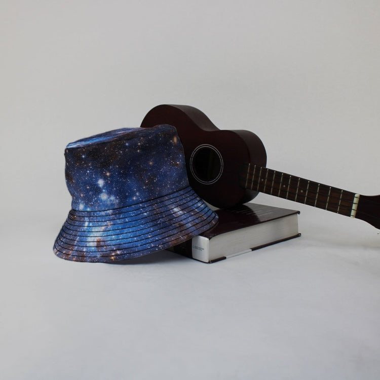 Blue Brown Galaxy Space Bucket Hat - M - Black Stitching - -
