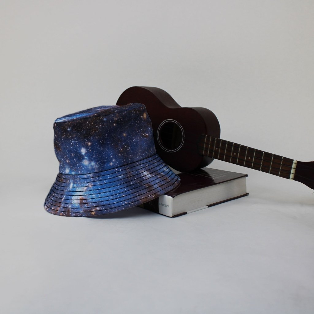 Blue Brown Galaxy Space Bucket Hat - M - Black Stitching - -