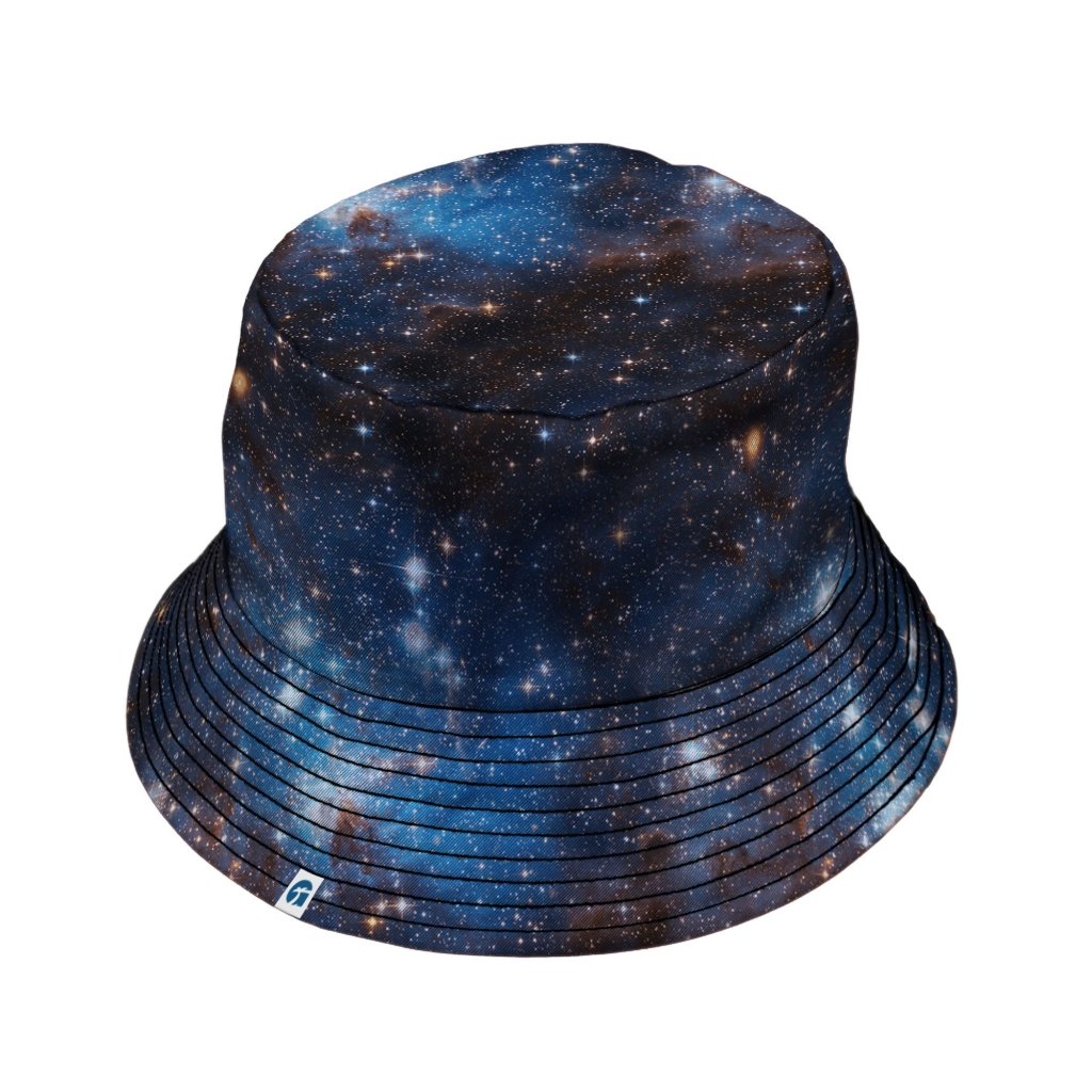 Blue Brown Galaxy Space Bucket Hat - M - Grey Stitching - -