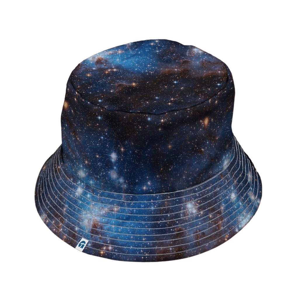 Blue Brown Galaxy Space Bucket Hat - M - Black Stitching - -