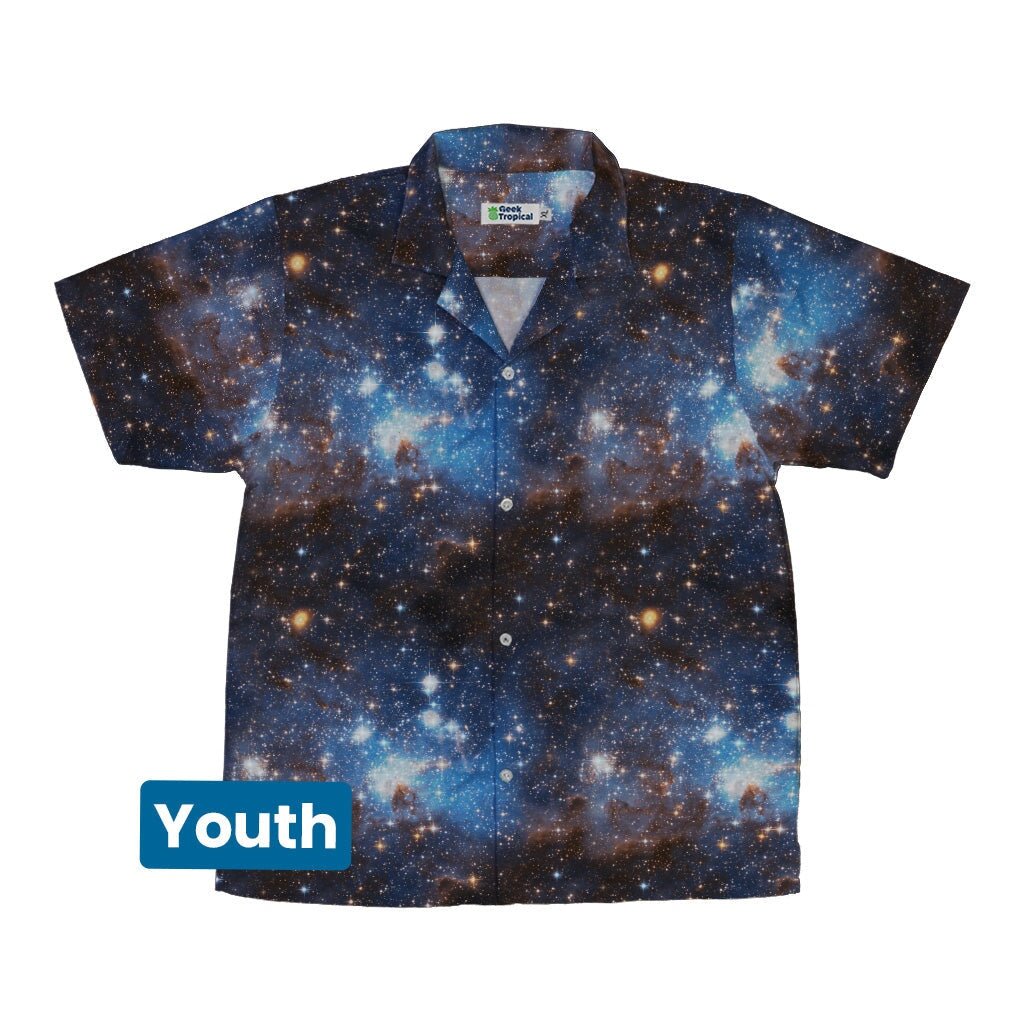 Blue Brown Galaxy Space Youth Hawaiian Shirt - YXS - -
