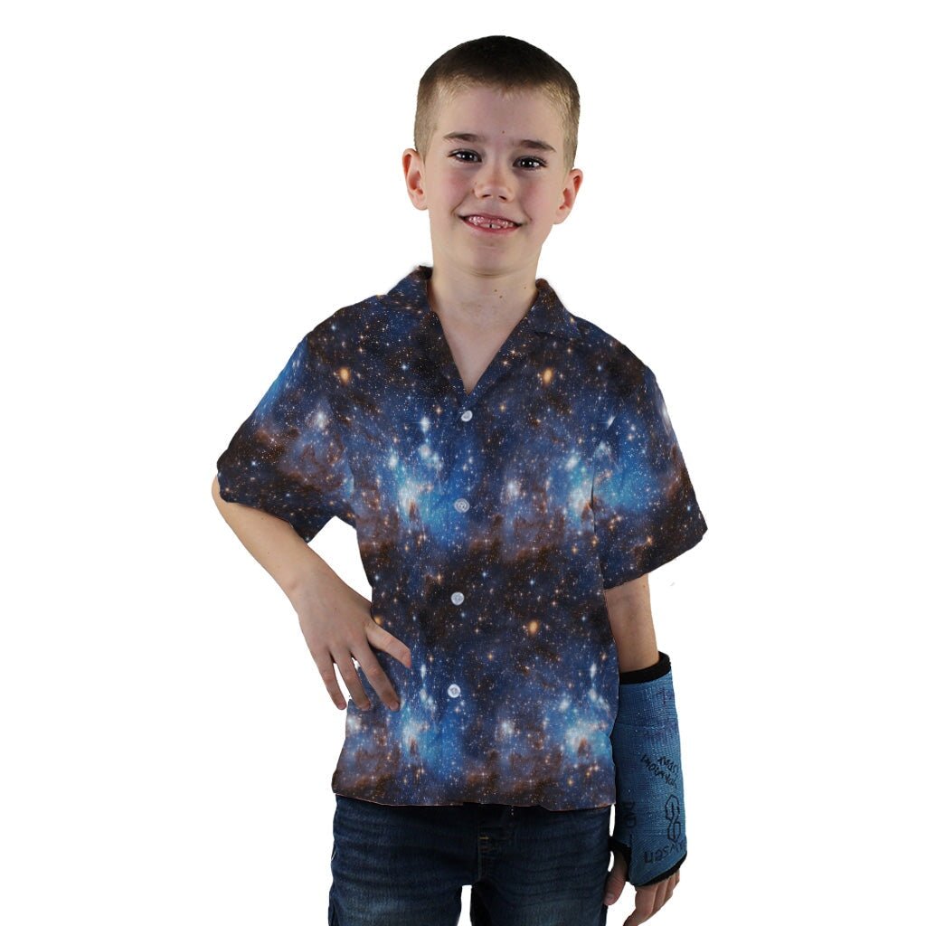 Blue Brown Galaxy Space Youth Hawaiian Shirt - YXS - -
