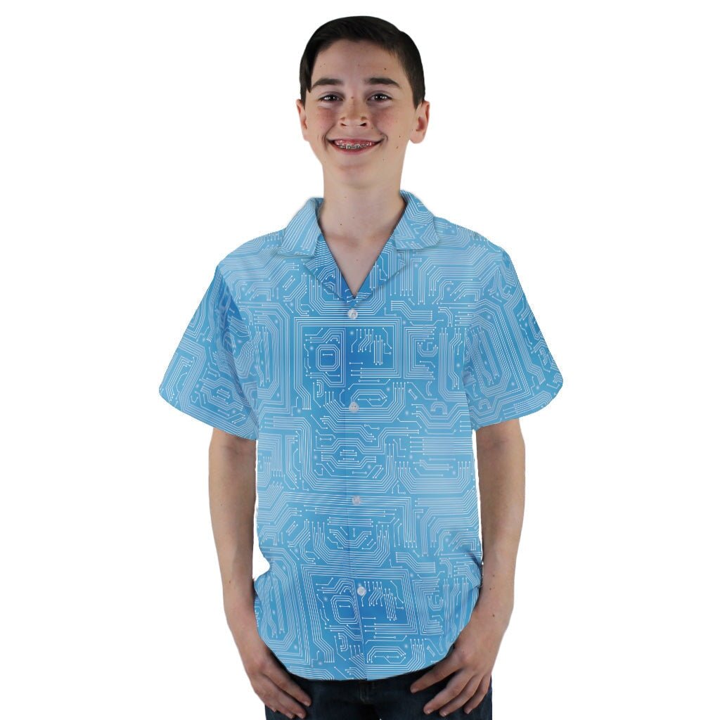 Blue Computer Circuit Board Youth Hawaiian Shirt - YL - -