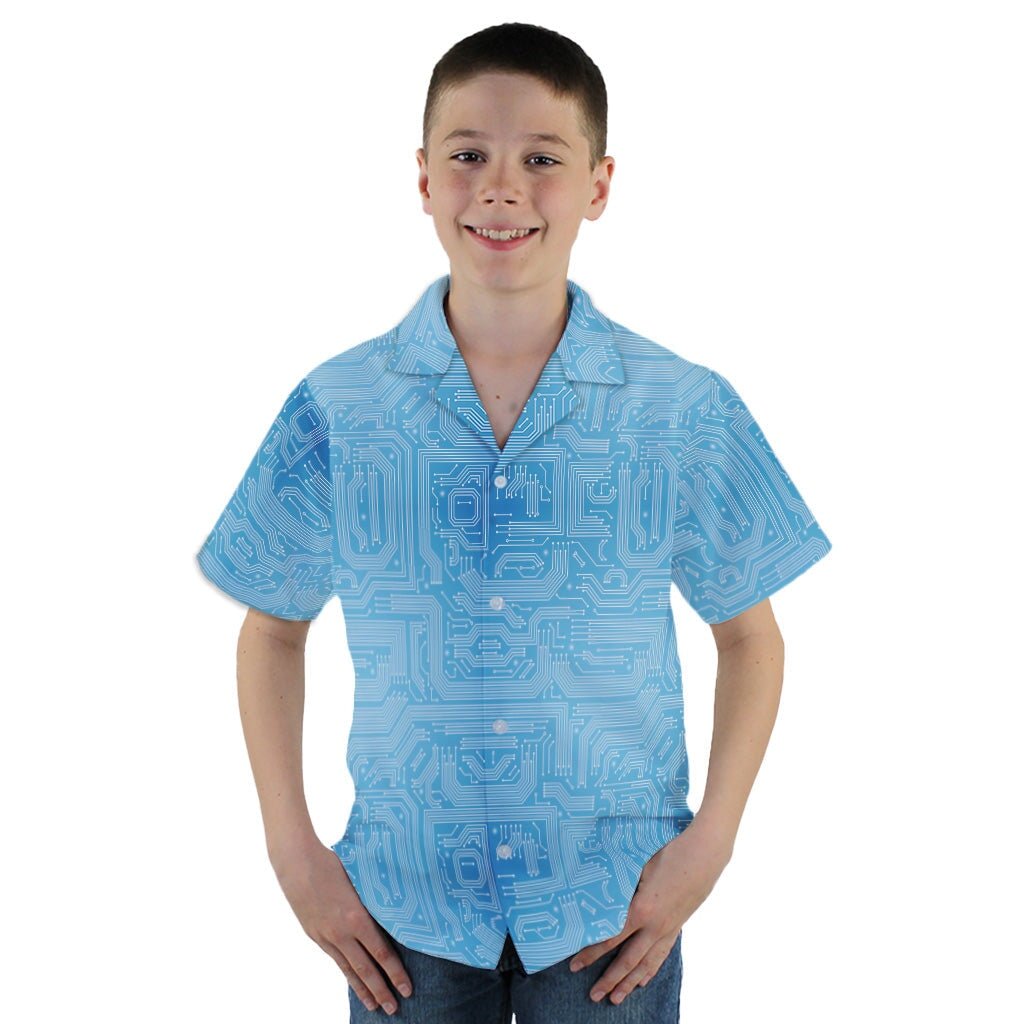 Blue Computer Circuit Board Youth Hawaiian Shirt - YM - -