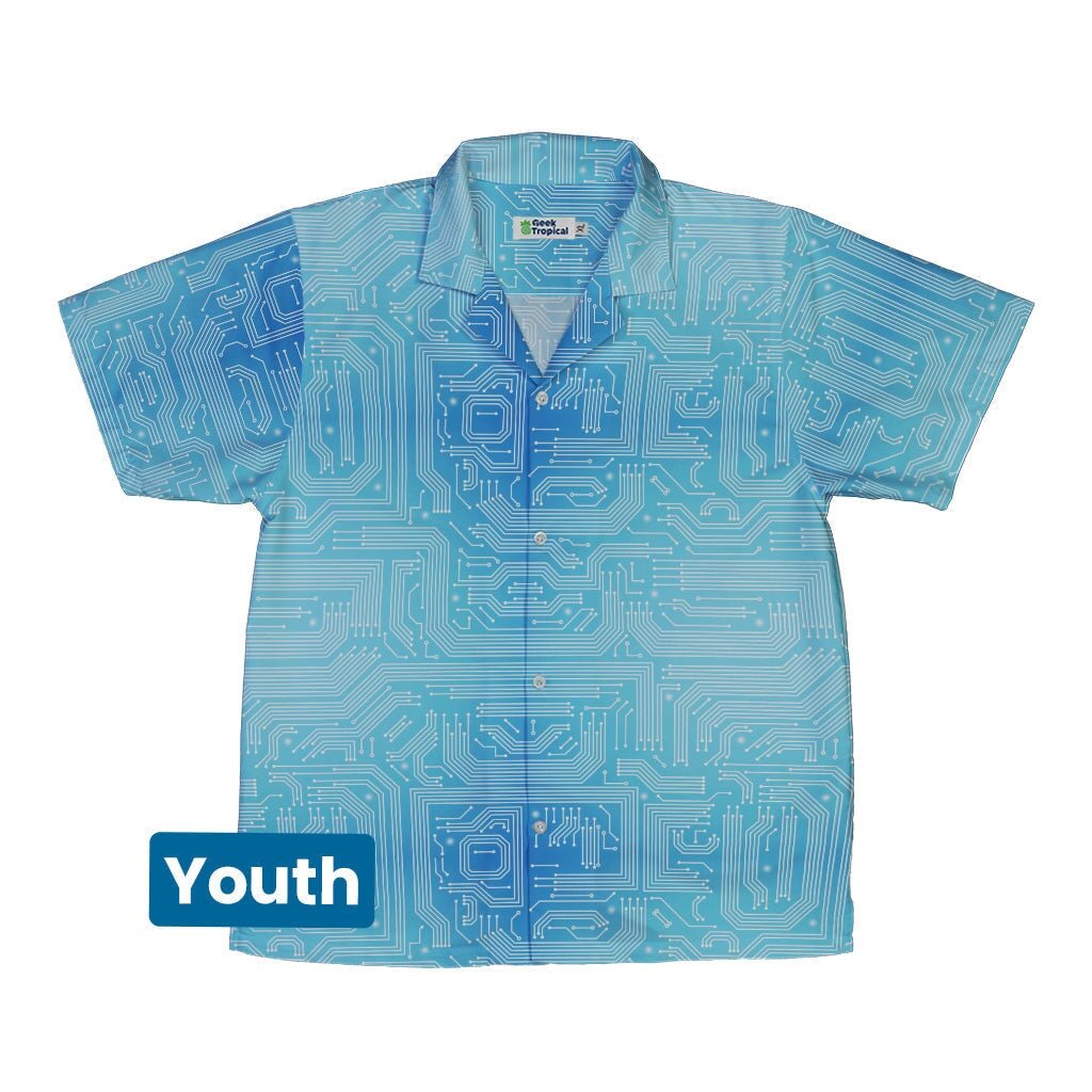 Blue Computer Circuit Board Youth Hawaiian Shirt - YXS - -