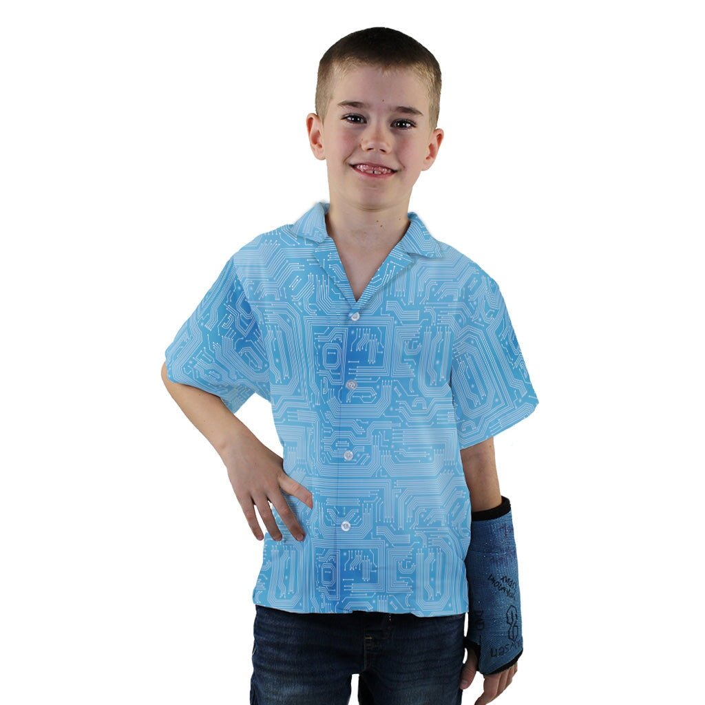 Blue Computer Circuit Board Youth Hawaiian Shirt - YXS - -