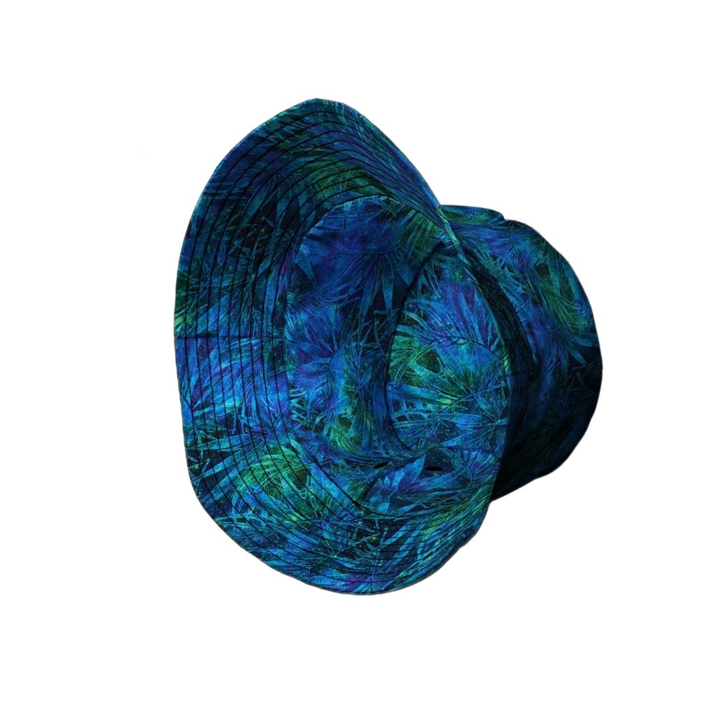 Blue Green Hawaiian Space Bucket Hat - M - Black Stitching - -