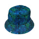 Blue Green Hawaiian Space Bucket Hat - M - Black Stitching - -