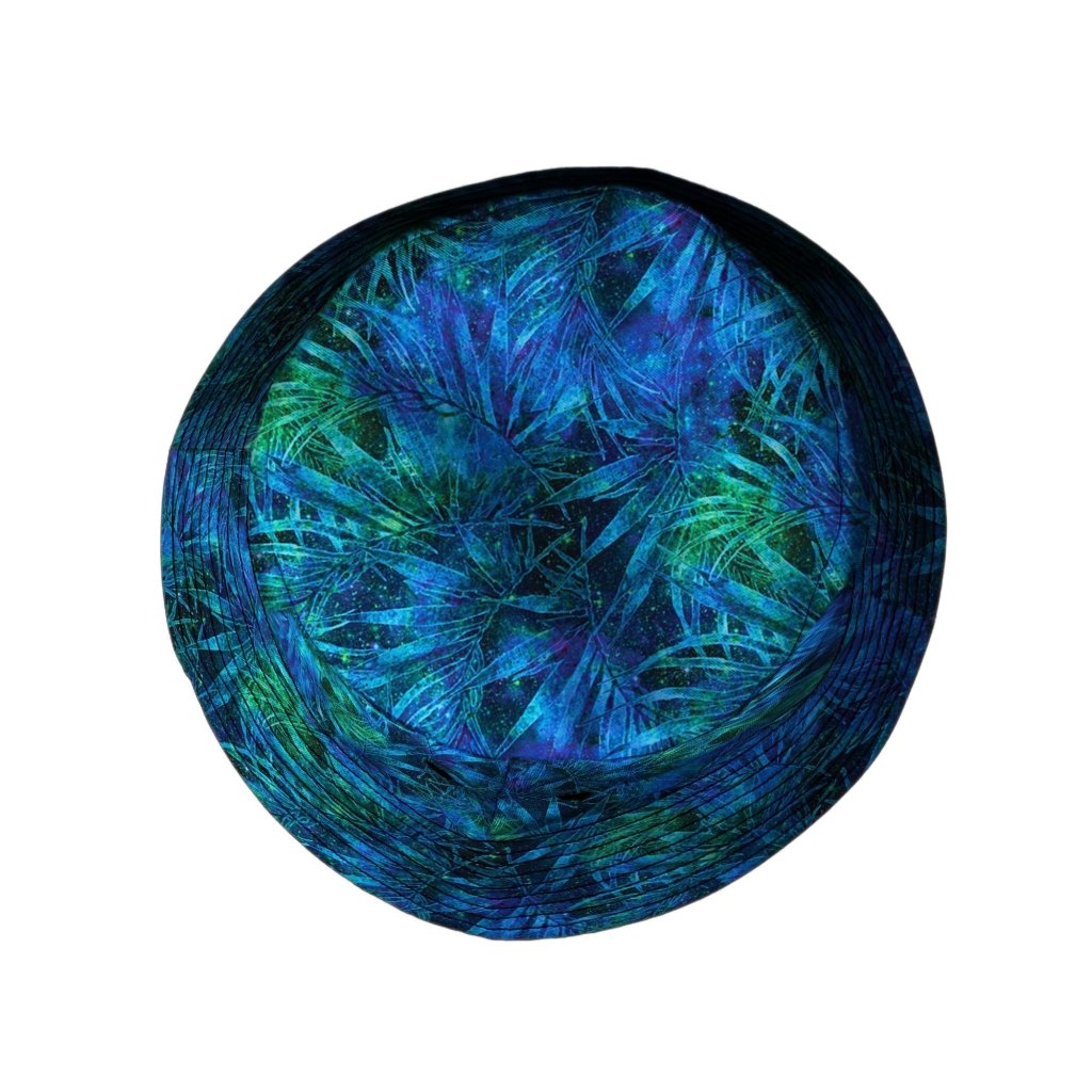 Blue Green Hawaiian Space Bucket Hat - M - Black Stitching - -