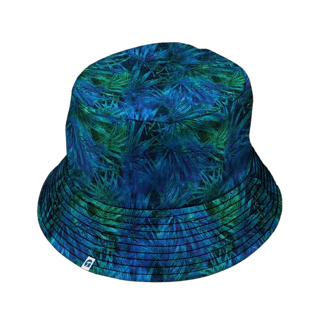 Blue Green Hawaiian Space Bucket Hat - M - Grey Stitching - -