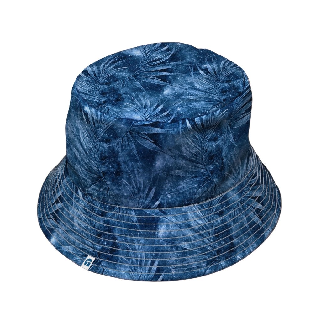 Blue Grey Hawaiian Space Bucket Hat - M - Black Stitching - -