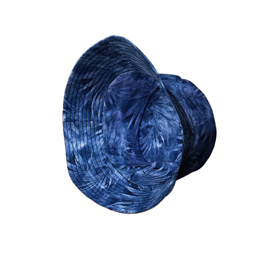 Blue Grey Hawaiian Space Bucket Hat - M - Black Stitching - -