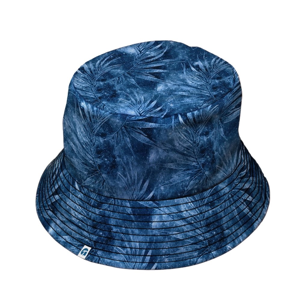 Blue Grey Hawaiian Space Bucket Hat - M - Grey Stitching - -