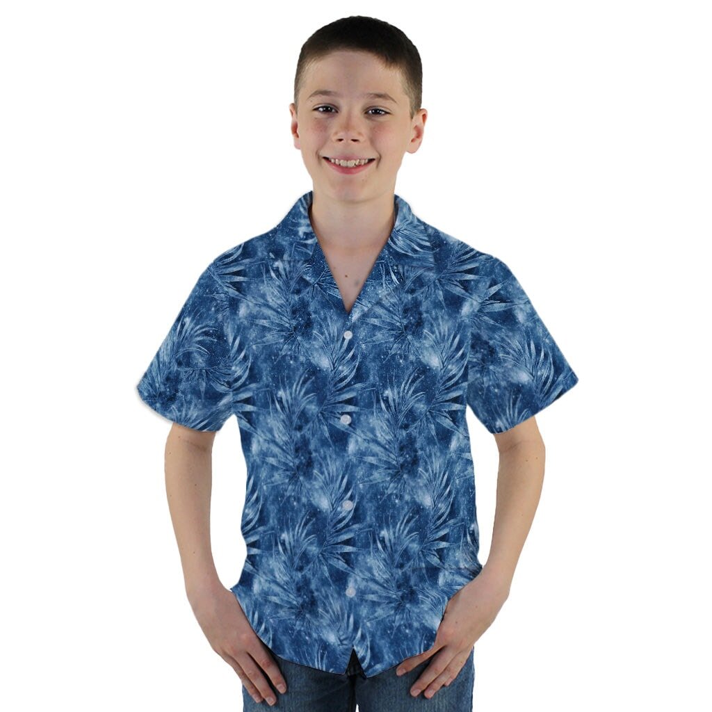 Blue Grey Hawaiian Space Youth Hawaiian Shirt - YM - -