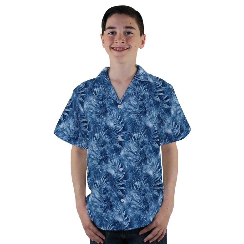 Blue Grey Hawaiian Space Youth Hawaiian Shirt - YL - -